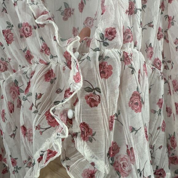 Love Notes Sheer Floral Romantic Button Front Ruffle Top Womens Size M Coquette - Picture 9 of 11